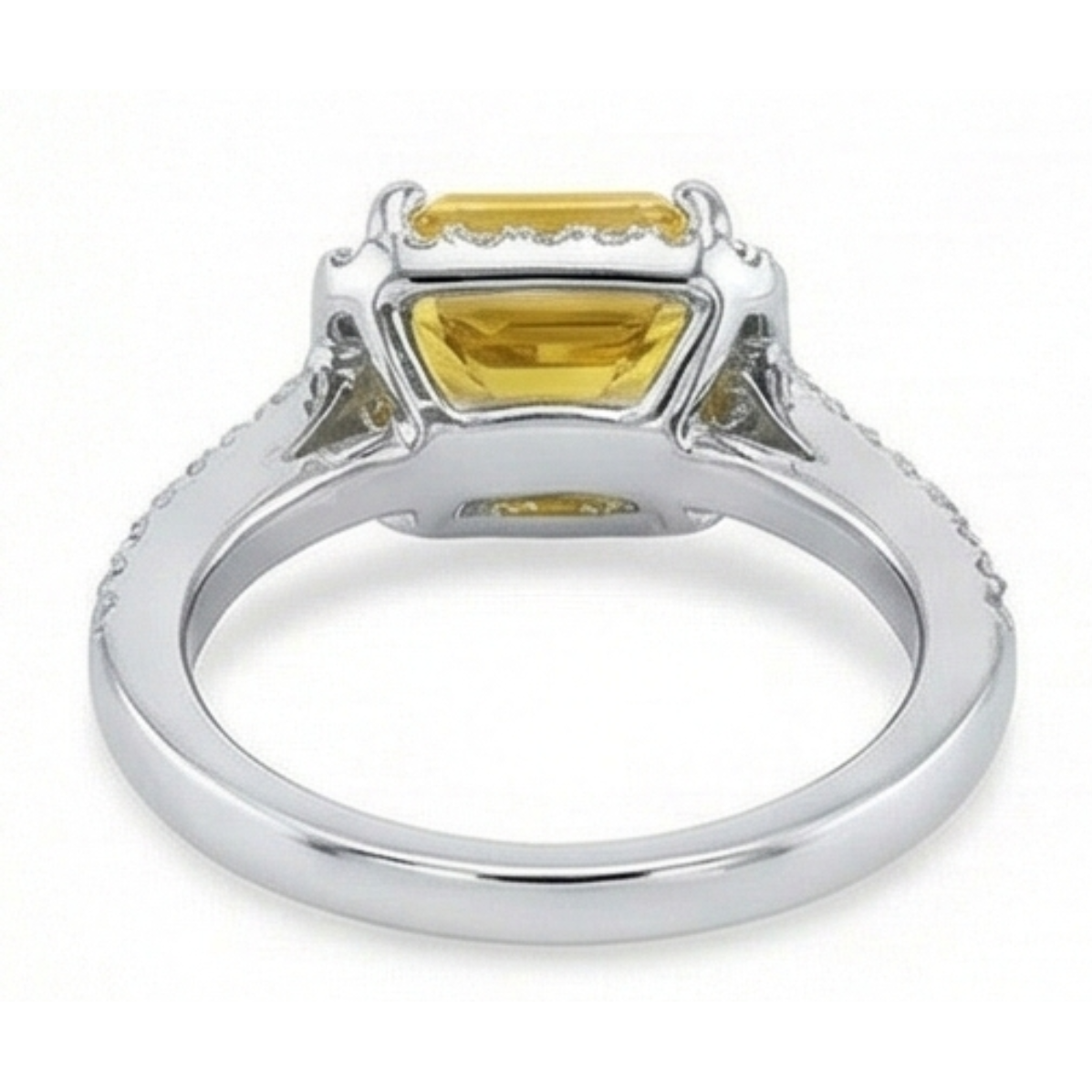 22 Karat Gelber Citrin und Aus der Erde Abgebauter Natürlicher Diamant Ehering Weißgold Schmuck