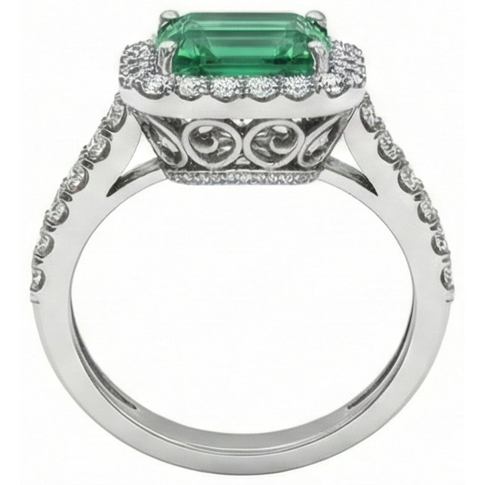 24 Kt Grüner Smaragd Und Aus der Erde Abgebauter Natürlicher Diamant Ehering Weißgold Schmuck
