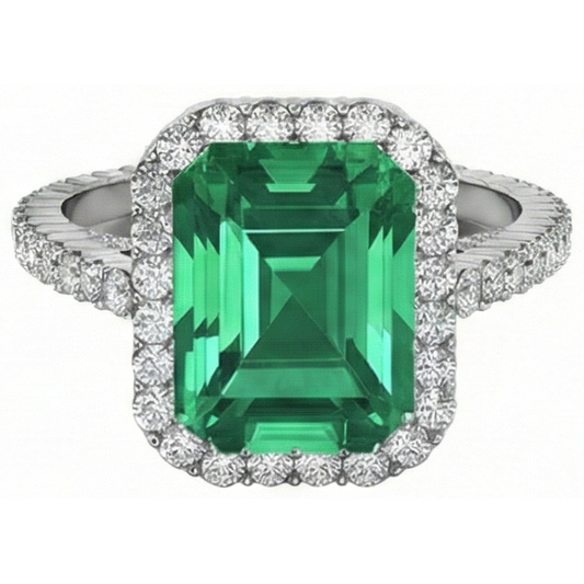 24 Kt Grüner Smaragd Und Aus der Erde Abgebauter Natürlicher Diamant Ehering Weißgold Schmuck