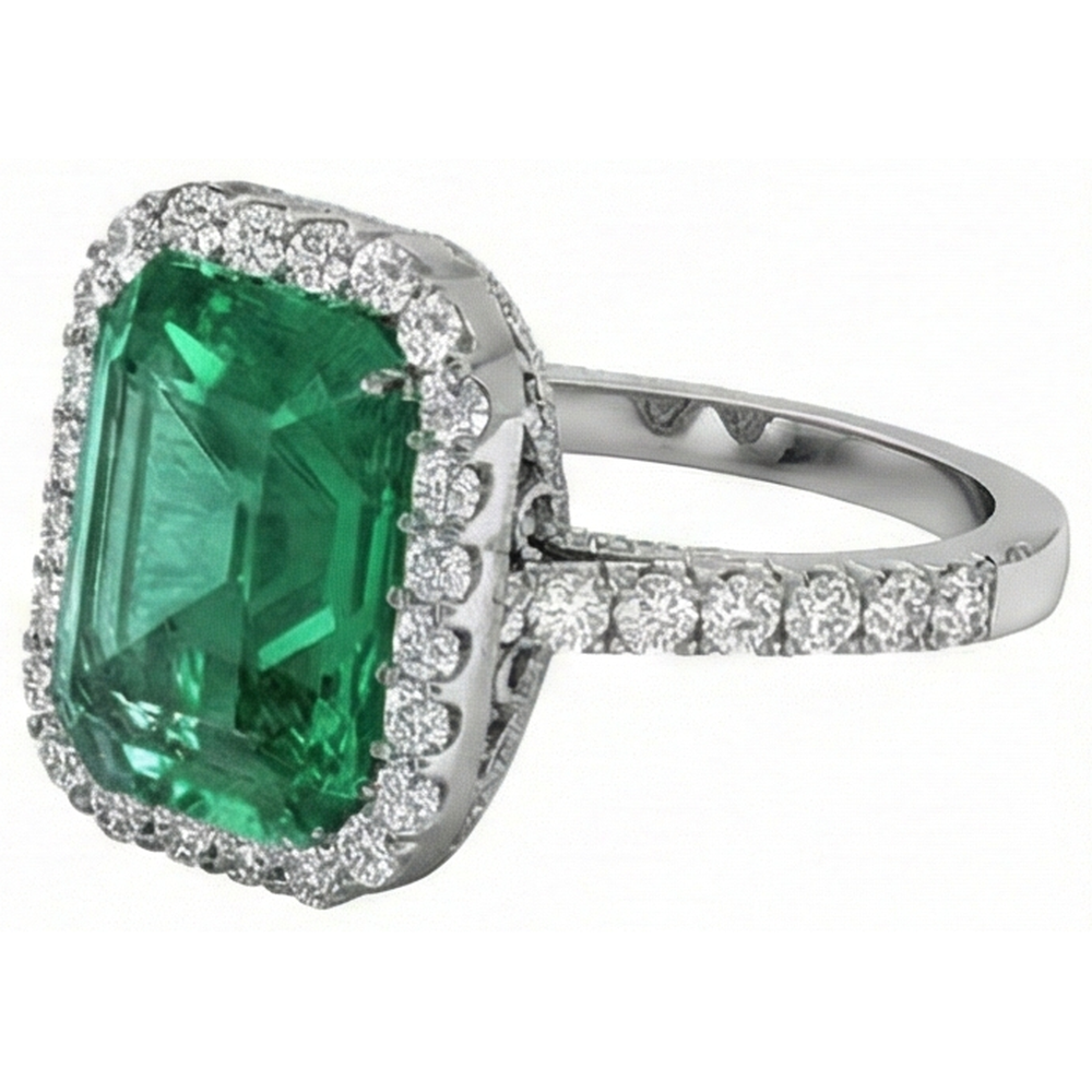 24 Kt Grüner Smaragd Und Aus der Erde Abgebauter Natürlicher Diamant Ehering Weißgold Schmuck