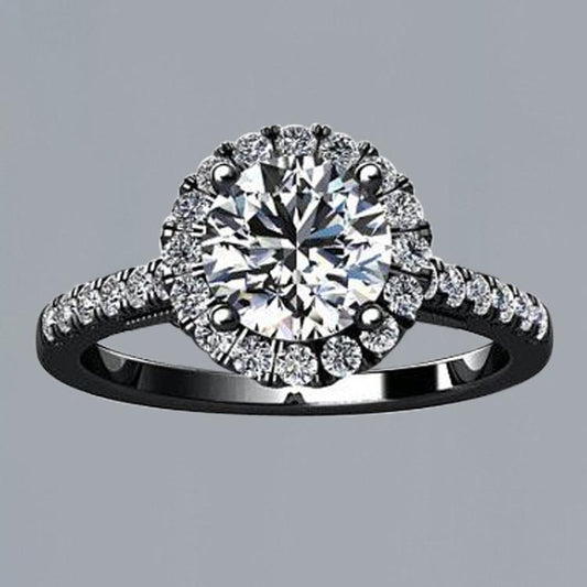 2,50 ct. Runder Halo Echt DiamantSolitaire mit Akzenten Ring Schwarzgold 14K