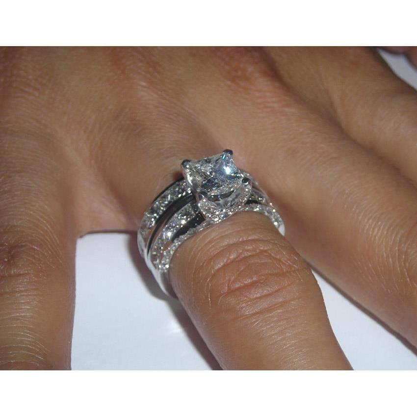 2,51 Karat Princess Cut Pave Echt Diamant-Verlobungsring-Set