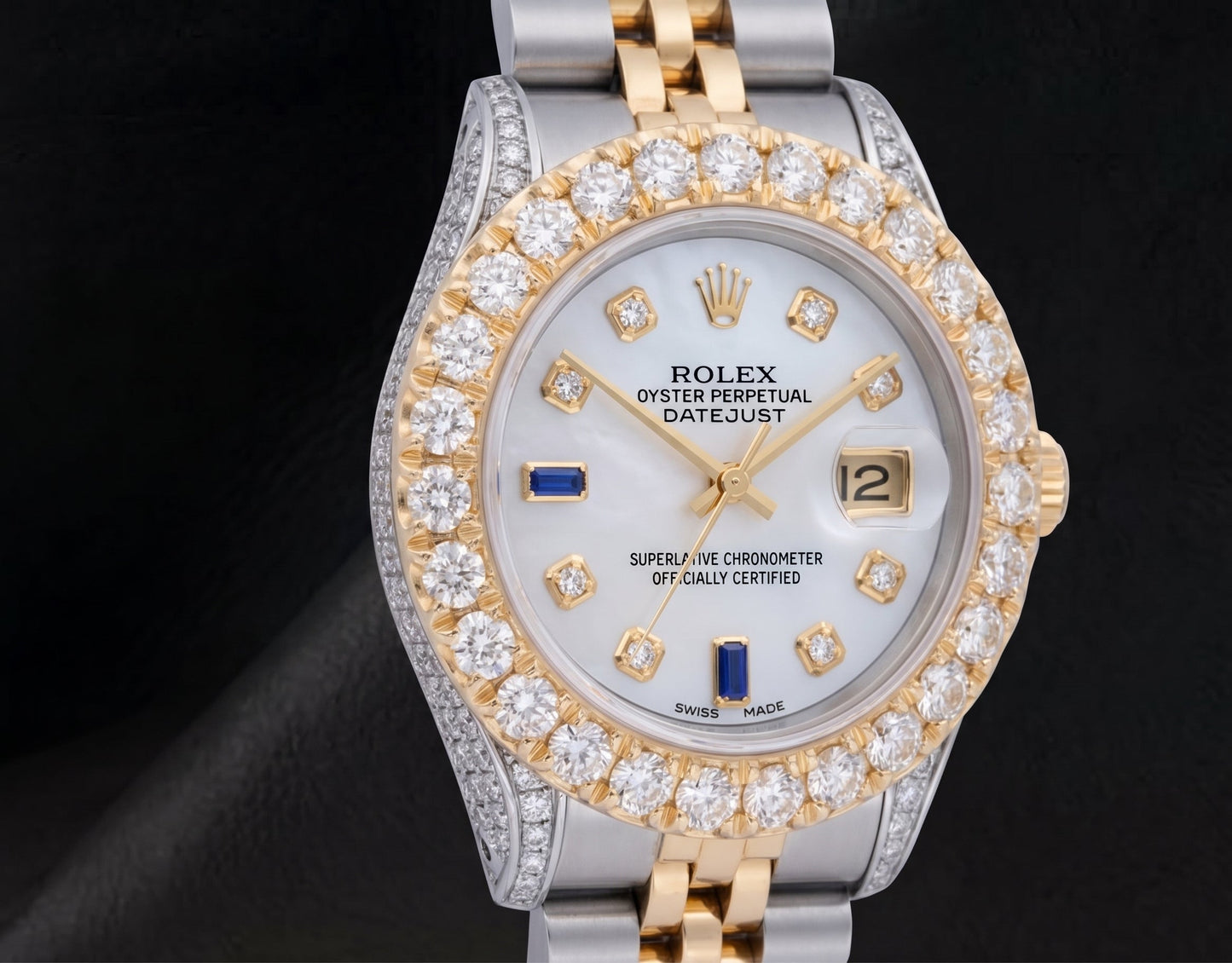 69173 Rolex Datejust 26 mm Diamantzifferblatt mit blauem Saphir Bicolor-Uhr
