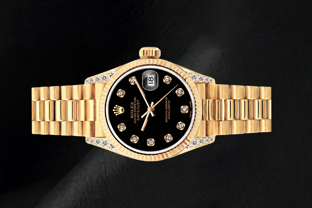 Rolex Datejust 26 mm 69178 Armbanduhr aus 18 Karat Gelbgold mit schwarzem Diamantzifferblatt