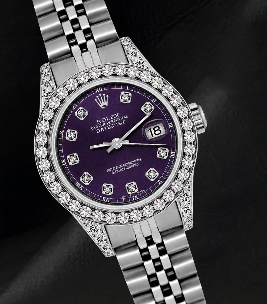 Rolex Datejust 26 mm 6916 Violettes Diamantzifferblatt Jubilé-Armband Edelstahl Uhr