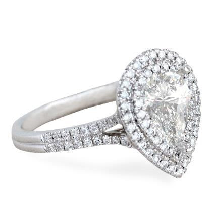 2,85 Karat Birne und runder Echt Diamant Halo Ring