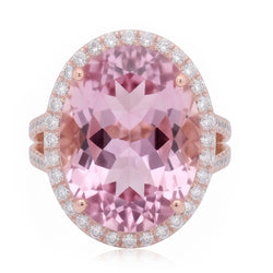 29.75 Karat Rosa Kunzit Und Aus der Erde Abgebauter Natürlicher Diamanten Ring Roségold 14K