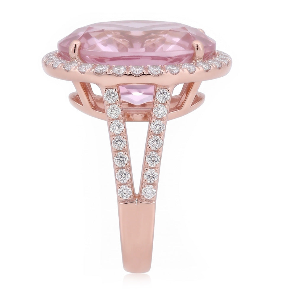 29.75 Karat Rosa Kunzit Und Aus der Erde Abgebauter Natürlicher Diamanten Ring Roségold 14K