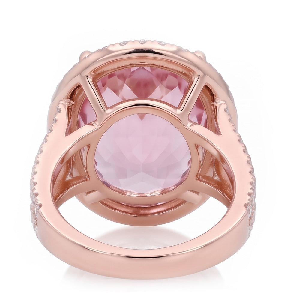 29.75 Karat Rosa Kunzit Und Aus der Erde Abgebauter Natürlicher Diamanten Ring Roségold 14K
