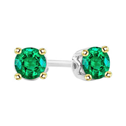Erdgewonnener Edler Smaragd Gemstone Earring 1 Karat Zweifarbiges 14K Gold – Hauptansicht