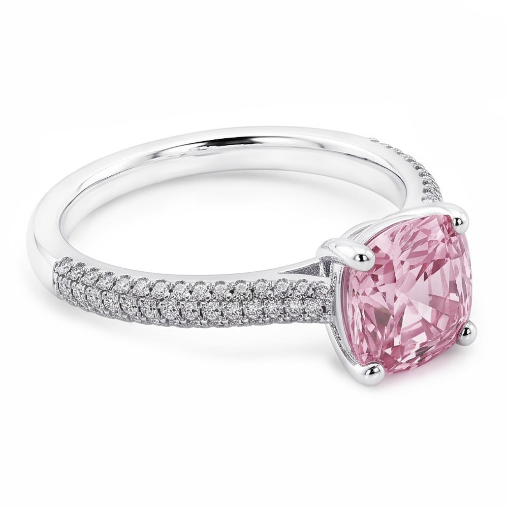 2.01 ct Rosa Saphir Kissen Runde Aus der Erde Abgebauter Natürlicher Diamanten Ring Weißgold Edelstein