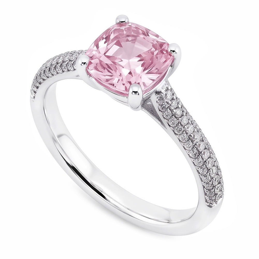 2.01 ct Rosa Saphir Kissen Runde Aus der Erde Abgebauter Natürlicher Diamanten Ring Weißgold Edelstein