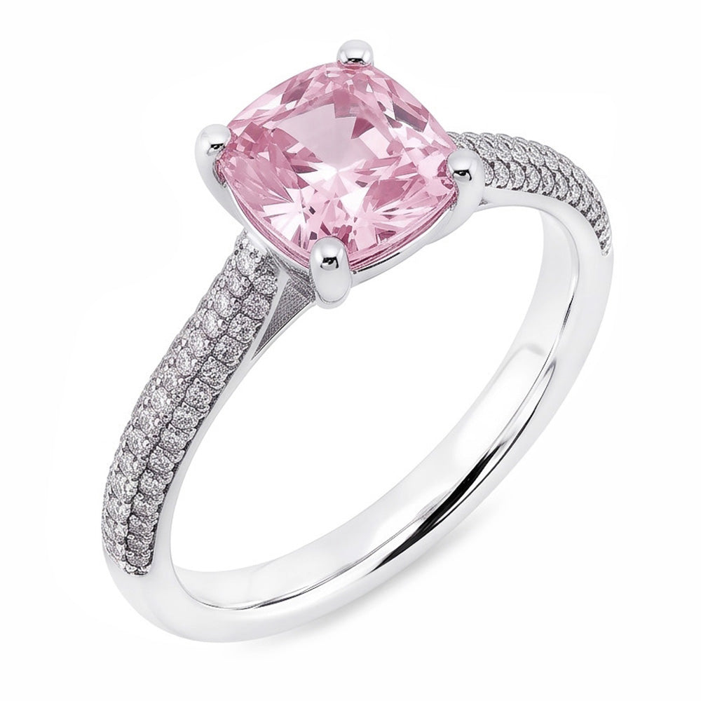 2.01 ct Rosa Saphir Kissen Runde Aus der Erde Abgebauter Natürlicher Diamanten Ring Weißgold Edelstein