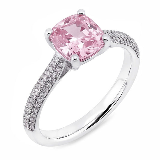 2.01 ct Rosa Saphir Kissen Runde Aus der Erde Abgebauter Natürlicher Diamanten Ring Weißgold Edelstein