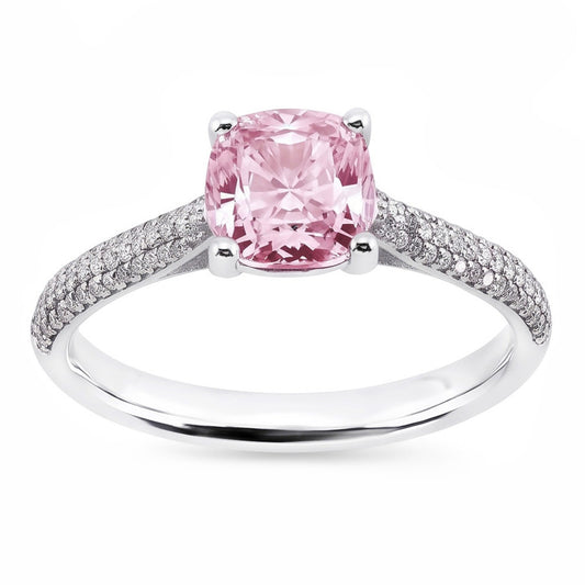 2.01 ct Rosa Saphir Kissen Runde Aus der Erde Abgebauter Natürlicher Diamanten Ring Weißgold Edelstein