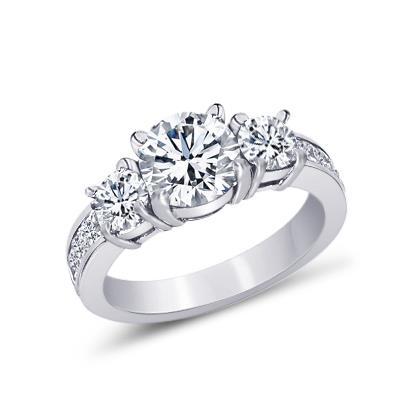 2.11 ct. Runder Echt Diamant-Verlobungsring im Stil mit drei Steinen und Prinzessin