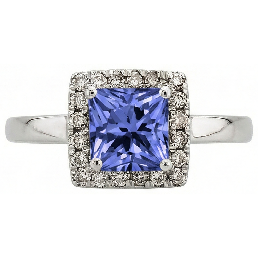2,15 Karat Krappenset Tansanit & Aus der Erde Abgebauter Natürlicher Diamant Ehering Weißgold 14K