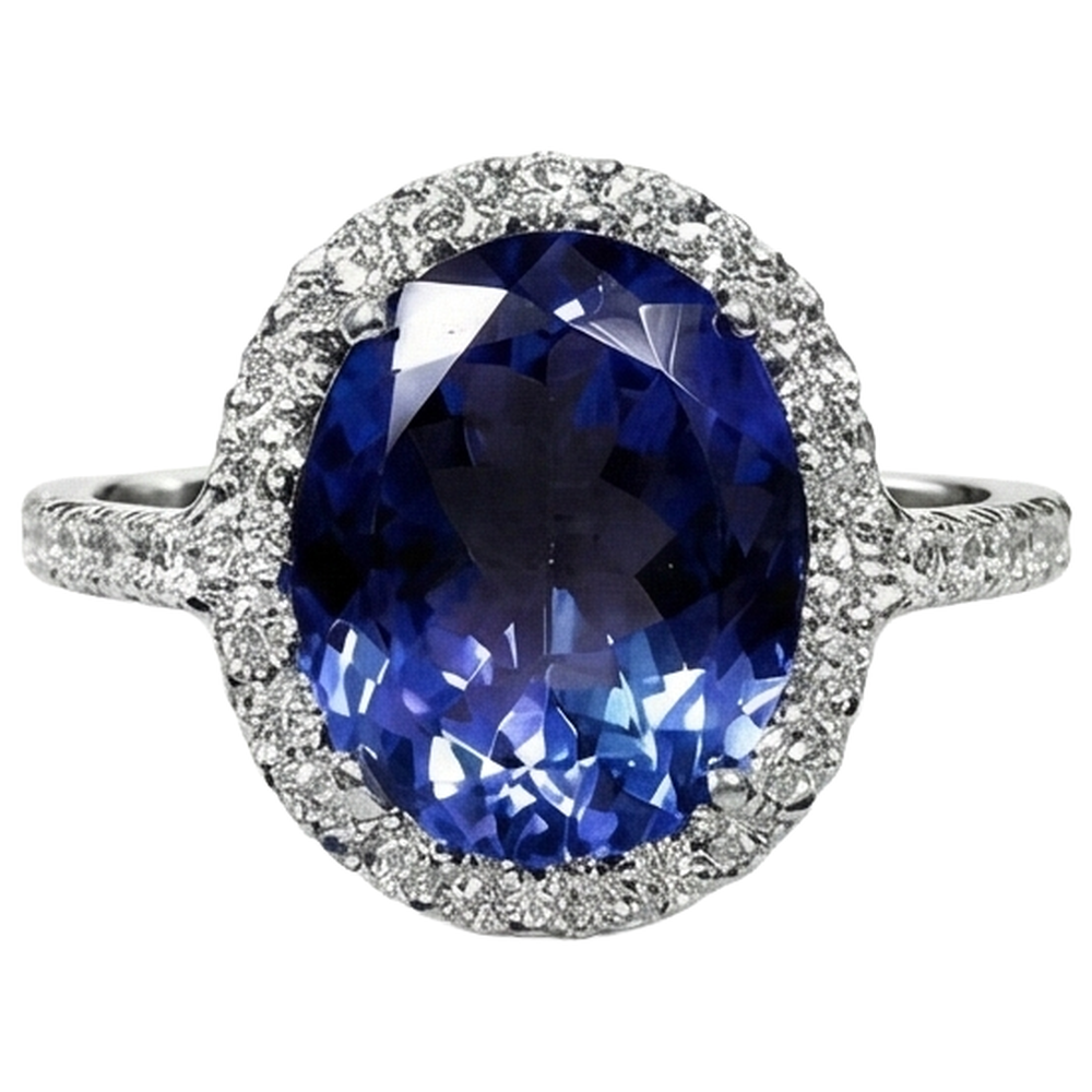 2,15 Kt Blauer Tansanit im Ovalschliff mit Aus der Erde Abgebauter Natürlicher Diamantring Gold Feiner Schmuck