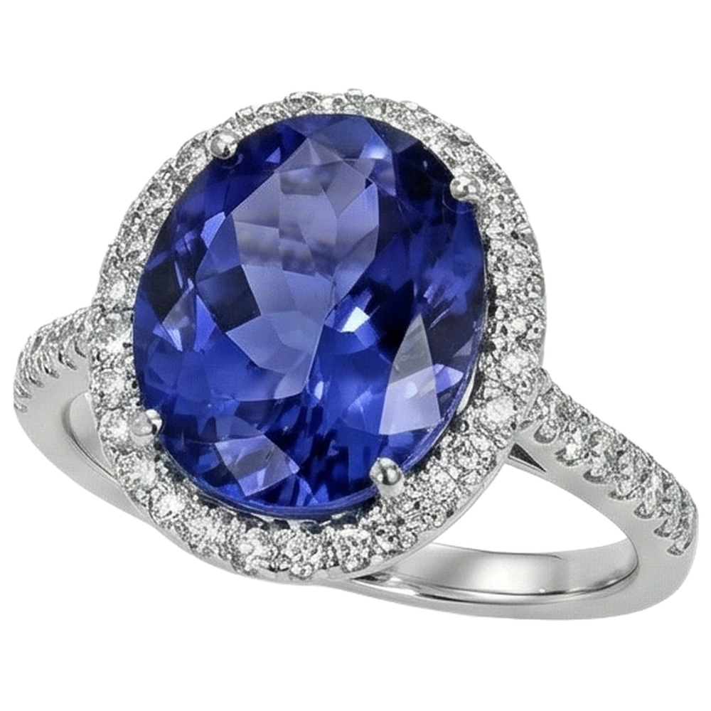 2,15 Kt Blauer Tansanit im Ovalschliff mit Aus der Erde Abgebauter Natürlicher Diamantring Gold Feiner Schmuck