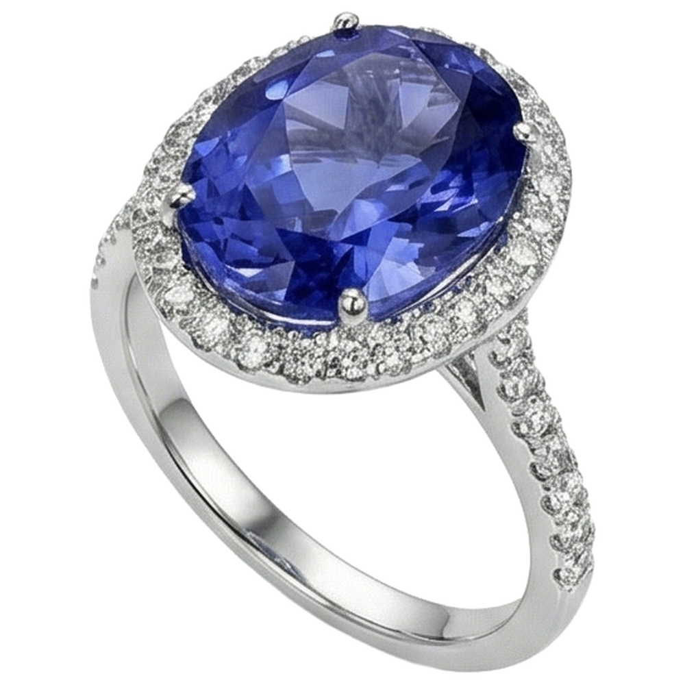 2,15 Kt Blauer Tansanit im Ovalschliff mit Aus der Erde Abgebauter Natürlicher Diamantring Gold Feiner Schmuck