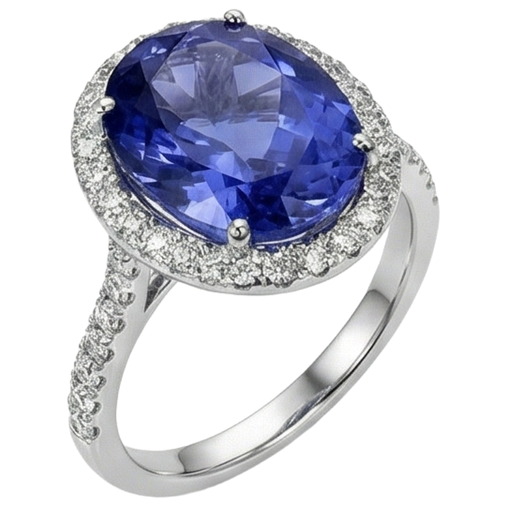 2,15 Kt Blauer Tansanit im Ovalschliff mit Aus der Erde Abgebauter Natürlicher Diamantring Gold Feiner Schmuck