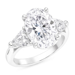 2,20 ct. Ovaler Trillion Echt Aus der Erde Abgebauter Natürlicher Diamanten Ring Weißgold Schmuck Drei Steine