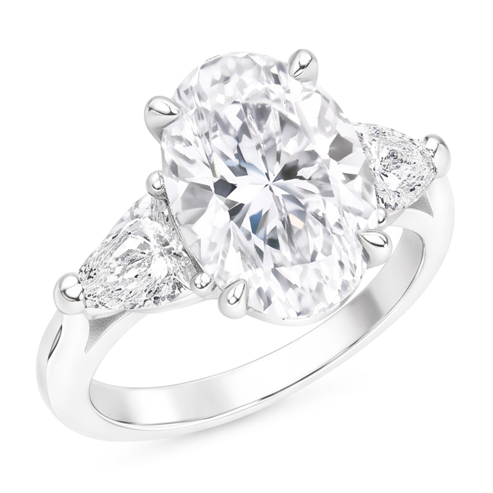 2,20 ct. Ovaler Trillion Echt Aus der Erde Abgebauter Natürlicher Diamanten Ring Weißgold Schmuck Drei Steine