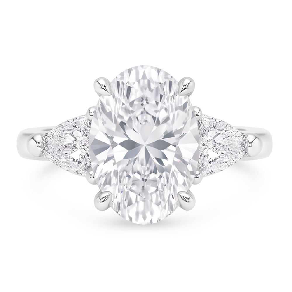 2,20 ct. Ovaler Trillion Echt Aus der Erde Abgebauter Natürlicher Diamanten Ring Weißgold Schmuck Drei Steine