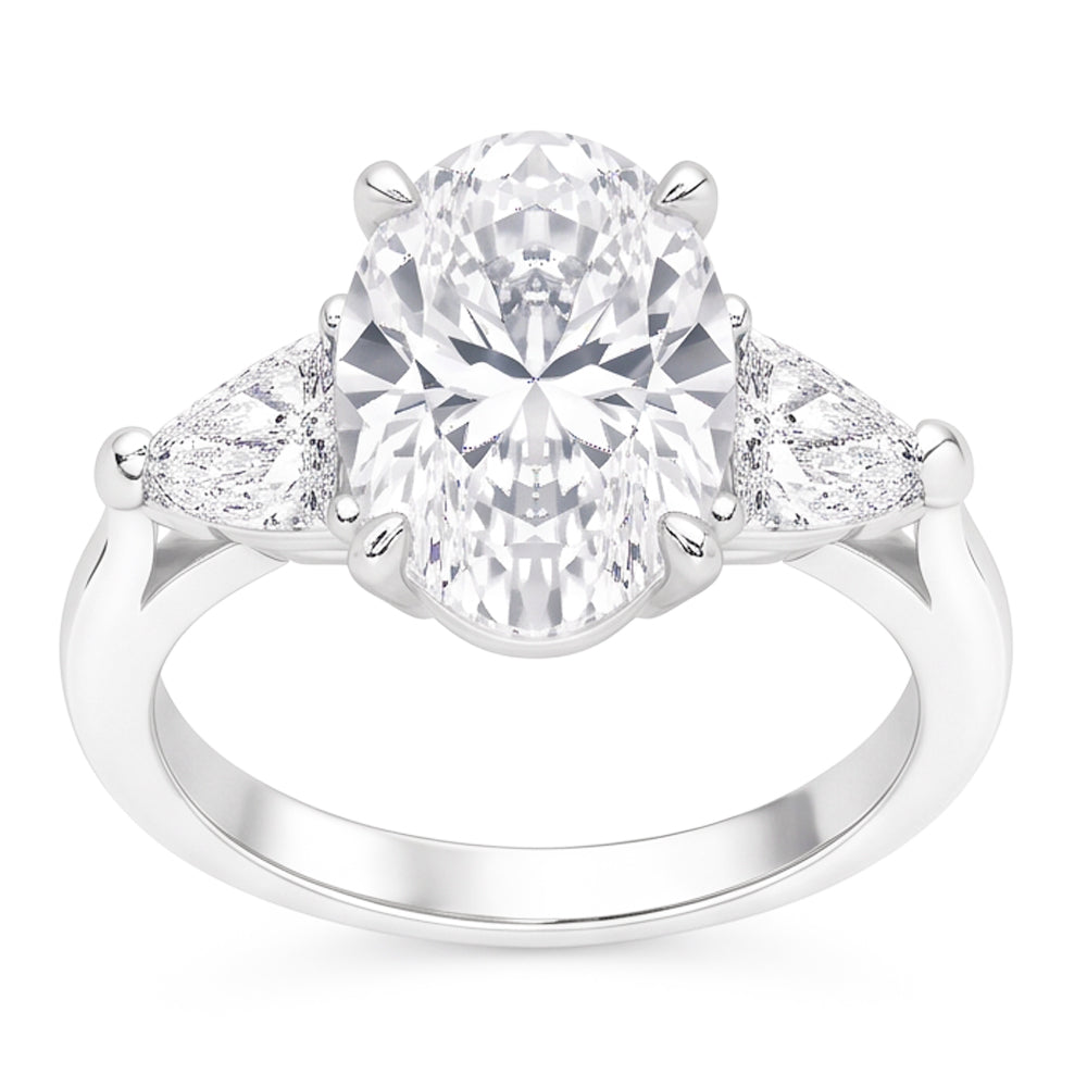 2,20 ct. Ovaler Trillion Echt Aus der Erde Abgebauter Natürlicher Diamanten Ring Weißgold Schmuck Drei Steine