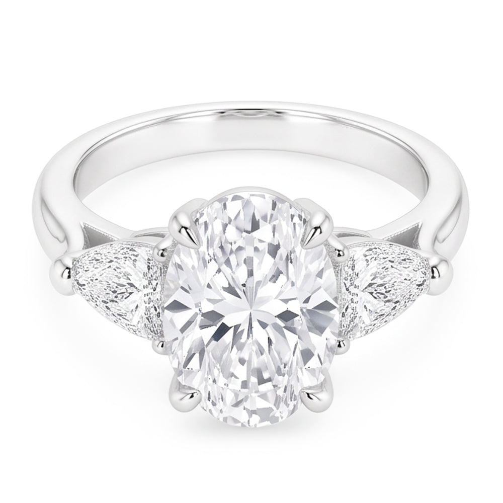 2,20 ct. Ovaler Trillion Echt Aus der Erde Abgebauter Natürlicher Diamanten Ring Weißgold Schmuck Drei Steine