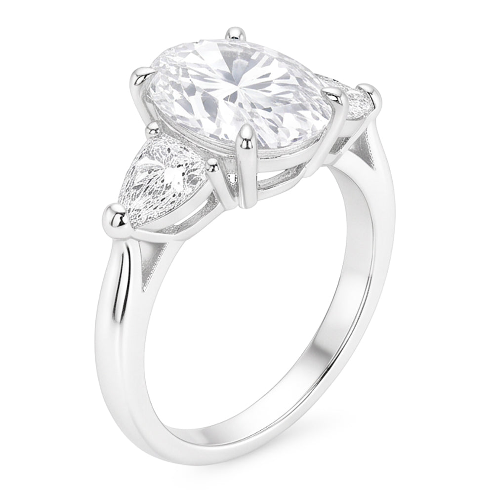 2,20 ct. Ovaler Trillion Echt Aus der Erde Abgebauter Natürlicher Diamanten Ring Weißgold Schmuck Drei Steine