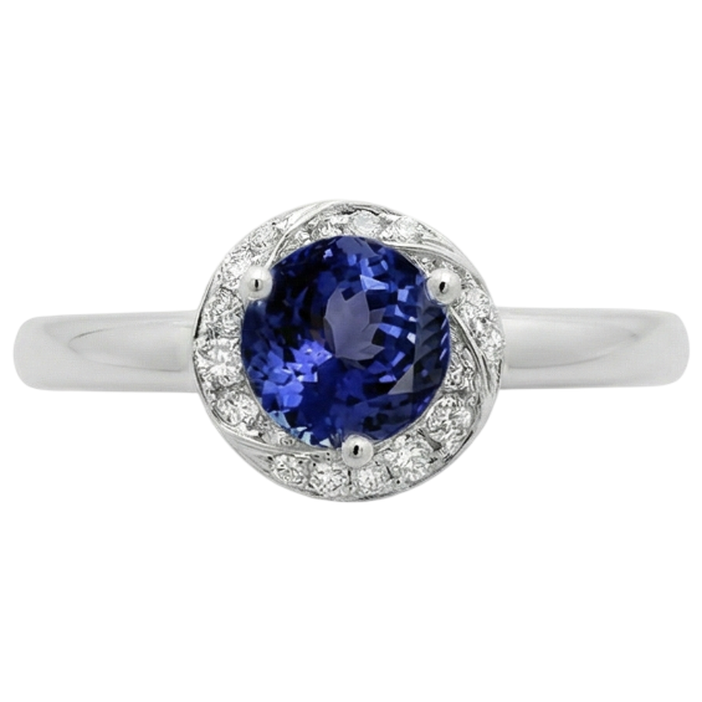2,25 Karat Runder Center Tansanit Fancy Aus der Erde Abgebauter Natürlicher Diamant Ring Neu