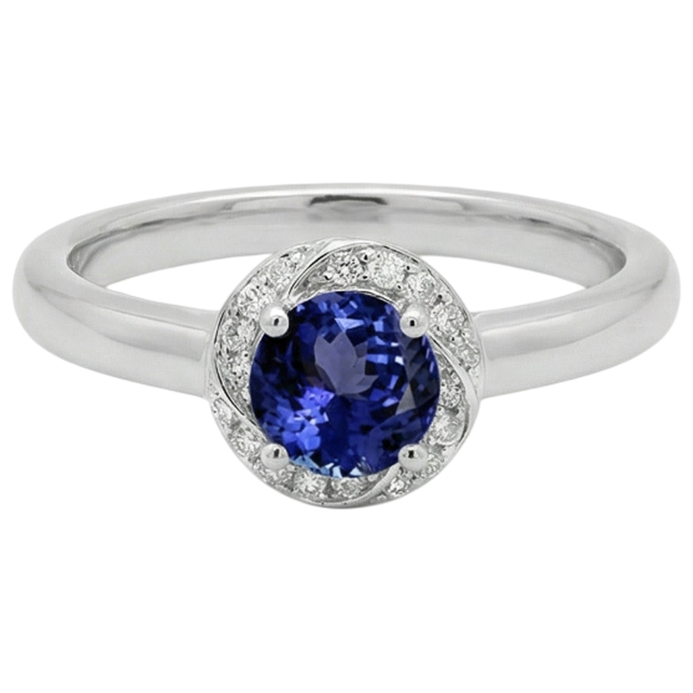 2,25 Karat Runder Center Tansanit Fancy Aus der Erde Abgebauter Natürlicher Diamant Ring Neu