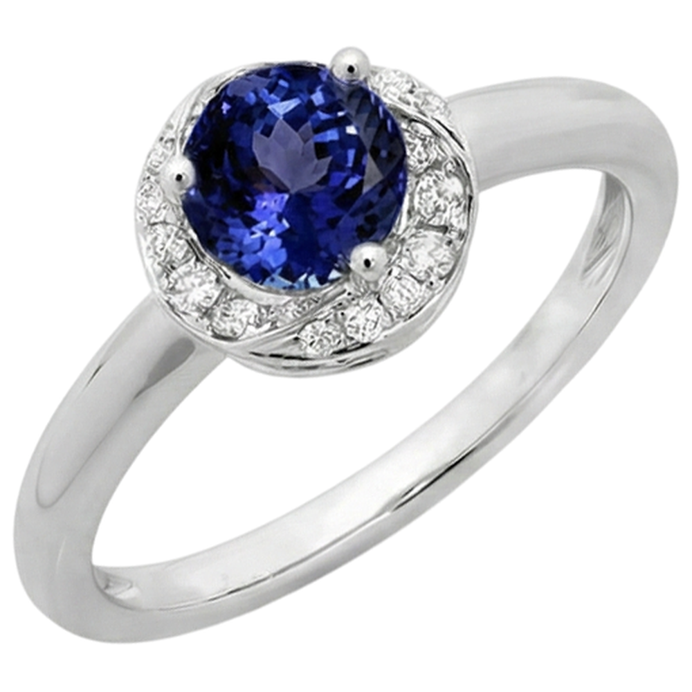 2,25 Karat Runder Center Tansanit Fancy Aus der Erde Abgebauter Natürlicher Diamant Ring Neu