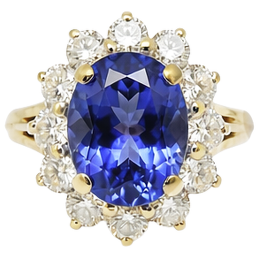 2,25 Karat Rundschliff Tansanit & Aus der Erde Abgebauter Natürlicher Diamanten Fancy Ring Zwei Ton 14K Gold