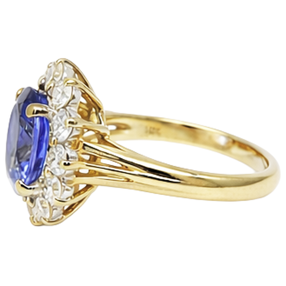 2,25 Karat Rundschliff Tansanit & Aus der Erde Abgebauter Natürlicher Diamanten Fancy Ring Zwei Ton 14K Gold