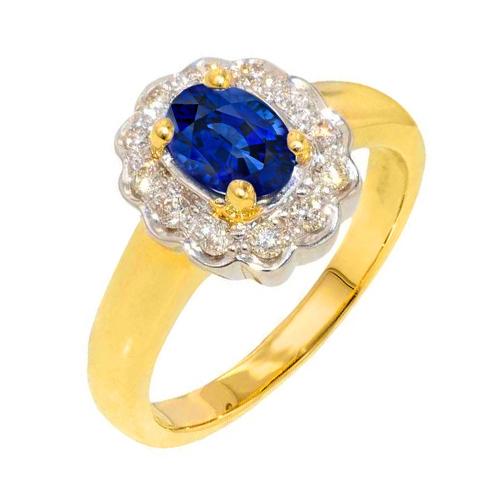 2.26 ct. sri lanka saphir diamanten halo ring two tone neu