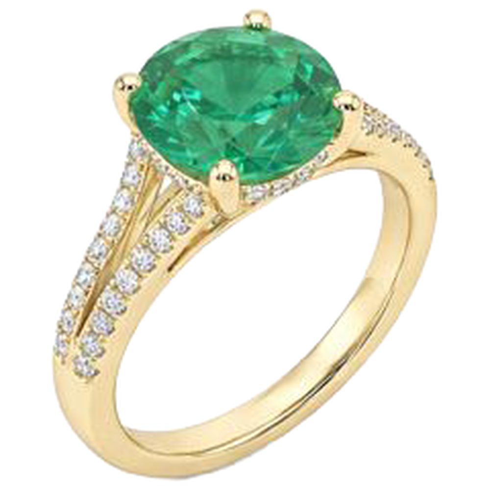 2,30 Karat Krappen Grün Smaragd Mit Aus der Erde Abgebauter Natürlicher Diamanten Ring Edelstein Gelbgold 14K
