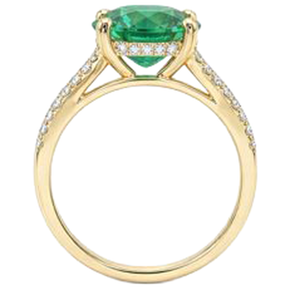 2,30 Karat Krappen Grün Smaragd Mit Aus der Erde Abgebauter Natürlicher Diamanten Ring Edelstein Gelbgold 14K
