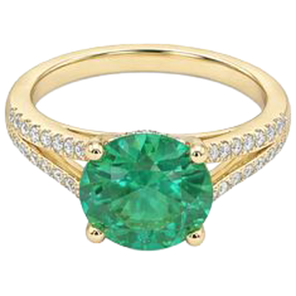 2,30 Karat Krappen Grün Smaragd Mit Aus der Erde Abgebauter Natürlicher Diamanten Ring Edelstein Gelbgold 14K