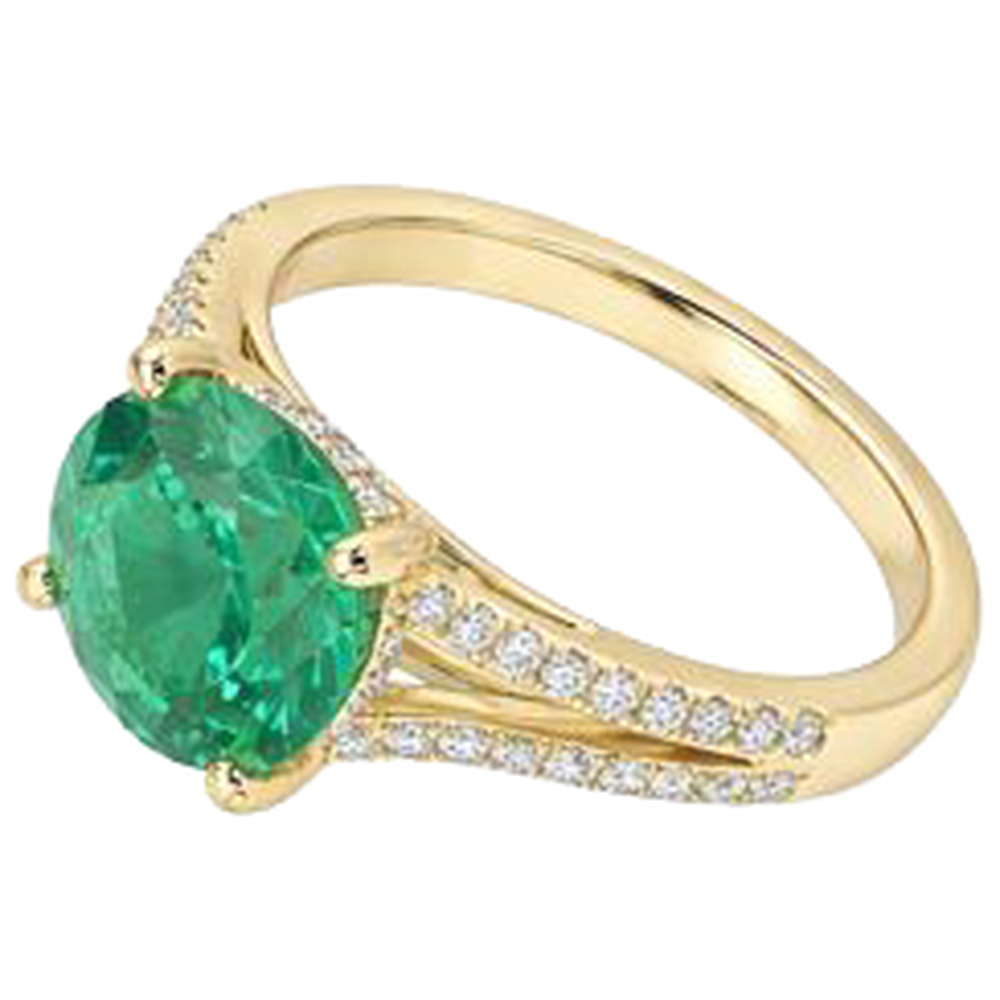 2,30 Karat Krappen Grün Smaragd Mit Aus der Erde Abgebauter Natürlicher Diamanten Ring Edelstein Gelbgold 14K