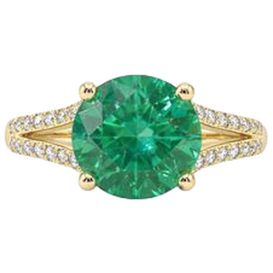 2,30 Karat Krappen Grün Smaragd Mit Aus der Erde Abgebauter Natürlicher Diamanten Ring Edelstein Gelbgold 14K
