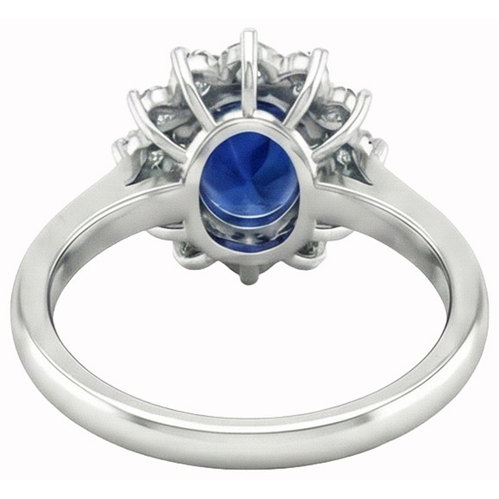 2,45 Karat Oval Ceylon Saphir mit Aus der Erde Abgebauter Natürlicher Diamanten Ehering14K