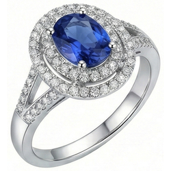 2,45 Kt Blauer Ovaler Saphir Mit Aus der Erde Abgebauter Natürlicher Diamant Ehering Weißgold 14K