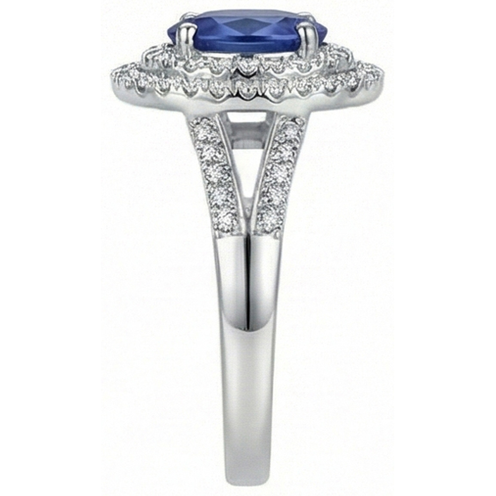2,45 Kt Blauer Ovaler Saphir Mit Aus der Erde Abgebauter Natürlicher Diamant Ehering Weißgold 14K