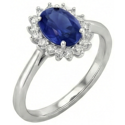 2,5 Karat blauer Ovalschliff Saphir und Aus der Erde Abgebauter Natürlicher Diamant Ring Weißgold 14K