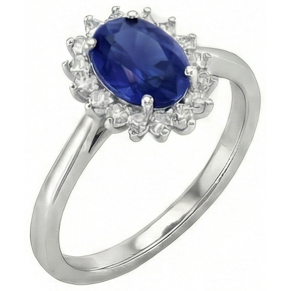 2,5 Karat blauer Ovalschliff Saphir und Aus der Erde Abgebauter Natürlicher Diamant Ring Weißgold 14K