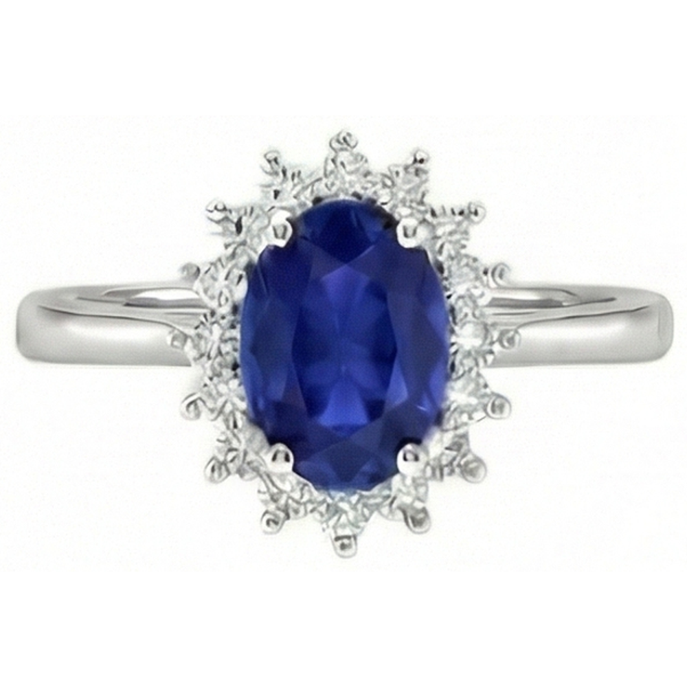 2,5 Karat blauer Ovalschliff Saphir und Aus der Erde Abgebauter Natürlicher Diamant Ring Weißgold 14K