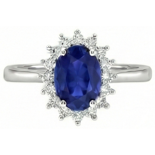 2,5 Karat blauer Ovalschliff Saphir und Aus der Erde Abgebauter Natürlicher Diamant Ring Weißgold 14K