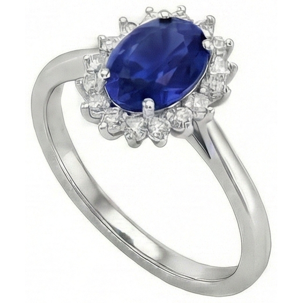 2,5 Karat blauer Ovalschliff Saphir und Aus der Erde Abgebauter Natürlicher Diamant Ring Weißgold 14K